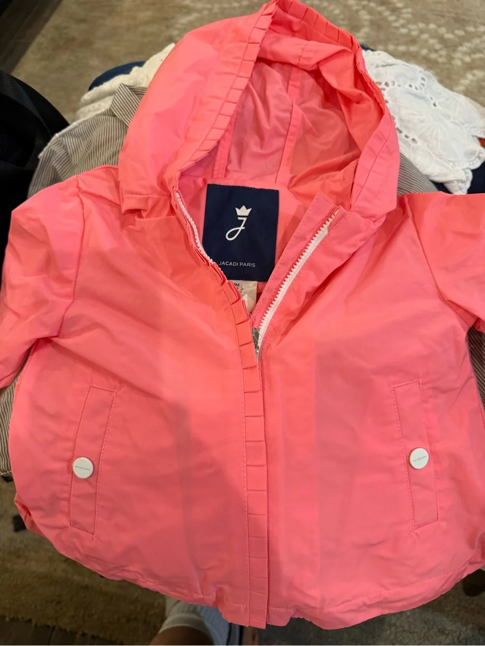 NWOT Jacadi Paris Pink Ruffle Rain & Wind Jacket